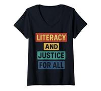 Femme Alphabétisation et Justice pour Tous Audacieux Mouvement de plaidoyer T-Shirt avec Col en V