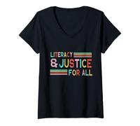 Femme Alphabétisation et Justice pour Tous T-Shirt avec Col en V
