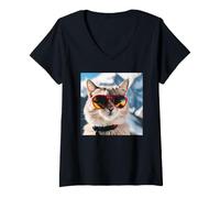 Femme Alpinisme de Chat en Vacances d'escalade T-Shirt avec Col en V