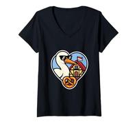 Femme Alsace Cœur Cigogne Bretzel - Maison Colombage Rot un Wiss T-Shirt avec Col en V