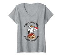 Femme Alsace Femme Cigogne Alsacienne Maison Colombage Rot un Wiss T-Shirt avec Col en V