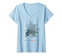 Femme Alsace France Raisin Vignoble Art Vin Drapeau Français T-Shirt avec Col en V