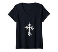 Femme Alt Esthétique Grunge Croix Gothique Emo Goth E-Girl T-Shirt avec Col en V