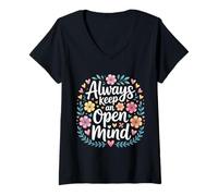 Femme Always Keep an Open Mind Conseils Pratiques Réflexion - T-Shirt avec Col en V