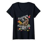 Femme Always on The Naughty List Dinosaure Fun T-Shirt avec Col en V