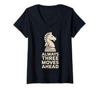 Femme Always Three Moves Ahead Chess Knight Penseur stratégique T-Shirt avec Col en V
