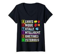 Femme Always Unique Autism Awareness Totally Intelligent Wear Bleu T-Shirt avec Col en V