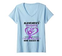 Femme Alzheimer's Daughter My Hero Raised Me - Mains en Forme de cœur Violettes T-Shirt avec Col en V