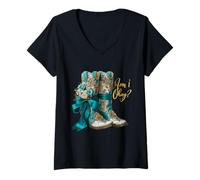 Femme Am I Okay Bottes Western Texas Cowgirl Coquette Bow Femme Fille T-Shirt avec Col en V