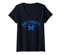 Femme Am I Okay I Think I'm Really Happy Bow Auto Réflexion Santé T-Shirt avec Col en V