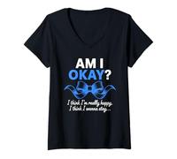 Femme AM I OKAY? Ruban Bleu Citation Inspirante Santé Mentale T-Shirt avec Col en V