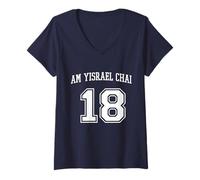 Femme Am Yisrael Chai 18 Jewish Pride Varsity Support Drapeau Israël T-Shirt avec Col en V