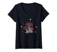 Femme Amanites rouges étoiles forêt design nature féerique T-Shirt avec Col en V