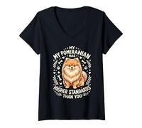 Femme Amant De Poméranie Pom Dog Spitz Propriétaire De Chien T-Shirt avec Col en V