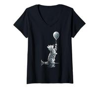 Femme Amant des Chats américains à Poil Court Tenant Un Ballon T-Shirt avec Col en V