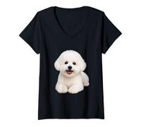 Femme Amant Mignon de Chien Bichon T-Shirt avec Col en V