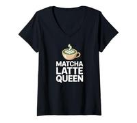 Femme Amateur de café Matcha Latte Queen T-Shirt avec Col en V