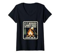 Femme Amateur de Camping Amateur de Feux de Camp et d'histoires de fantômes T-Shirt avec Col en V
