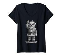 Femme Amateur de Chiens de Noël avec Musique Rock des Grandes Pyrénées T-Shirt avec Col en V