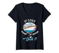 Femme Amateur de croisières en Cas de Perte, Veuillez Retourner sur Deck 11 Funny Cruising T-Shirt avec Col en V