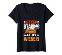 Femme Amateur de Hot Dogs, arrête de Regarder ma Wiener T-Shirt avec Col en V