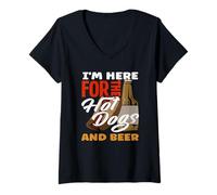 Femme Amateur de Hot Dogs, Ici pour Les Hot Dogs et la bière T-Shirt avec Col en V