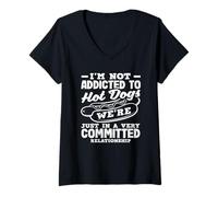 Femme Amateur de Hot Dogs, Je ne suis Pas Accro, Je suis Juste engagé T-Shirt avec Col en V