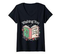 Femme Amateur de Livres, Je Vous Souhaite Un t-Shirt de Noël livresque T-Shirt avec Col en V