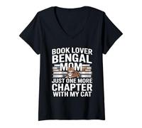 Femme Amateur de Livres, Maman du Bengale, Juste Un chapitre de Plus, Chat T-Shirt avec Col en V