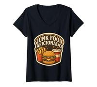 Femme Amateur de malbouffe, amateur de restauration rapide, propriétaire de restauration rapide, Retro Vintage T-Shirt avec Col en V