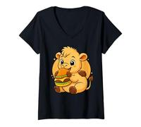 Femme Amateur de Nourriture pour Animaux Kawaii avec Un Hamburger Mangeant Un Chameau T-Shirt avec Col en V