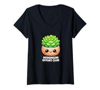 Femme Amateur de Plantes succulentes Kawaii Funny Minimum Effort Club T-Shirt avec Col en V