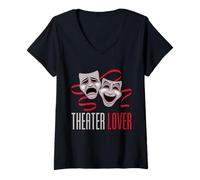Femme Amateur de théâtre comédie et tragédie T-Shirt avec Col en V