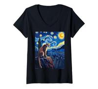 Femme Amateurs d'animaux Cougar Animal Lion Cougar de Van Gogh's T-Shirt avec Col en V