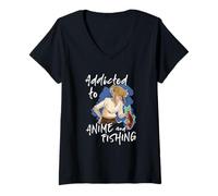 Femme Amateurs de mangas animés Lucky Fishing Fisher T-Shirt avec Col en V