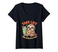 Femme Amateurs de Pizza Paresseux : Prenez la Vie Une Tranche à la Fois T-Shirt avec Col en V