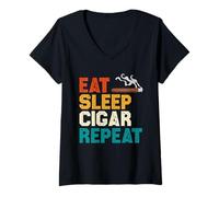 Femme Amateurs de relaxation à répétition Eat Sleep Cigar T-Shirt avec Col en V