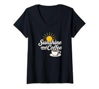 Femme Amateurs de Soleil et de café, J'adore l'été et Le café glacé T-Shirt avec Col en V