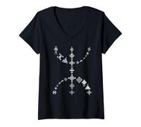 Femme Amazigh Berbère Kabyle Symbole Yaz Tifinagh Tattoo Tradition T-Shirt avec Col en V
