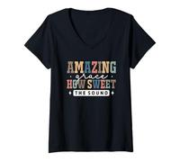 Femme Amazing Grace How Sweet The Sound Faith T-Shirt avec Col en V