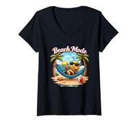 Femme Ambiance Estivale Graphique relaxante en Forme d'abeille sur la Plage T-Shirt avec Col en V