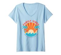 Femme Ambiance familiale Faisant des Souvenirs Ensemble Coucher de Soleil Tropical océan T-Shirt avec Col en V