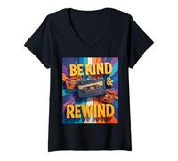 Femme Ambiance rétro Be Kind And Rewind Fun Times Throwback des années 80 T-Shirt avec Col en V