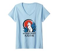 Femme Âme à Neuf queues Kitsune Spirit T-Shirt avec Col en V