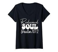 Femme Âme Rachetée Psaume 107:2 Citation Spirituelle T-Shirt avec Col en V
