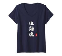 Femme Âme ramen, esprit de nouilles, personnage Kanji japonais minimaliste T-Shirt avec Col en V