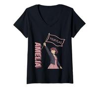 Femme Amelia Anime Style Violet Goth Girl Esthétique Nom Design T-Shirt avec Col en V