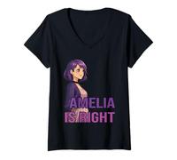 Femme Amelia Anime Style Violet Goth Girl Esthétique Nom Design T-Shirt avec Col en V