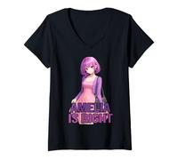 Femme Amelia Anime Style Violet Goth Girl Esthétique Nom Design T-Shirt avec Col en V