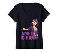 Femme Amelia Anime Style Violet Goth Girl Esthétique Nom Design T-Shirt avec Col en V
